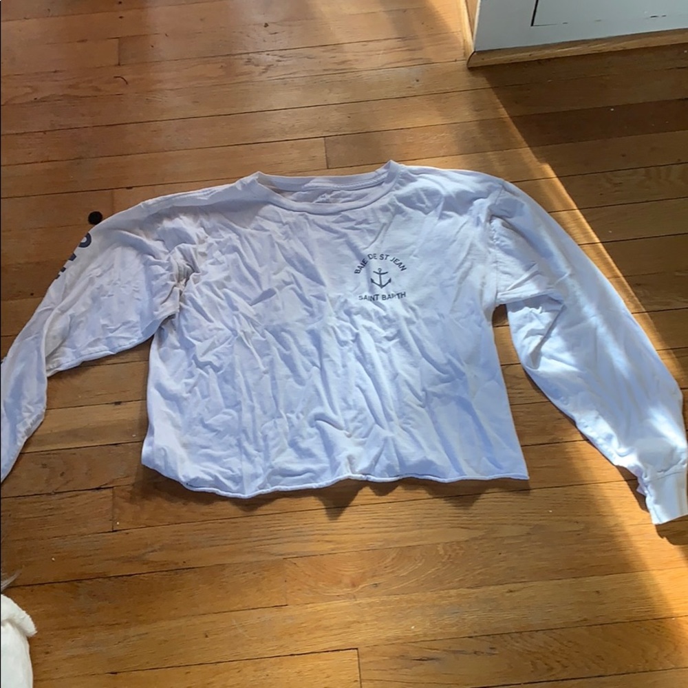 White long sleeve cropped saint barth shirt.